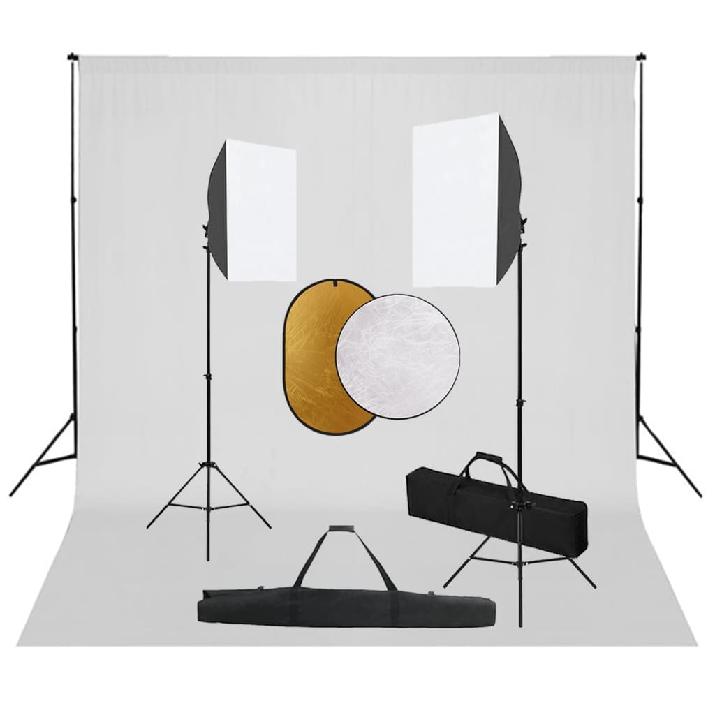 vidaXL Zestaw studyjny z lampami softbox, tłem i blendami