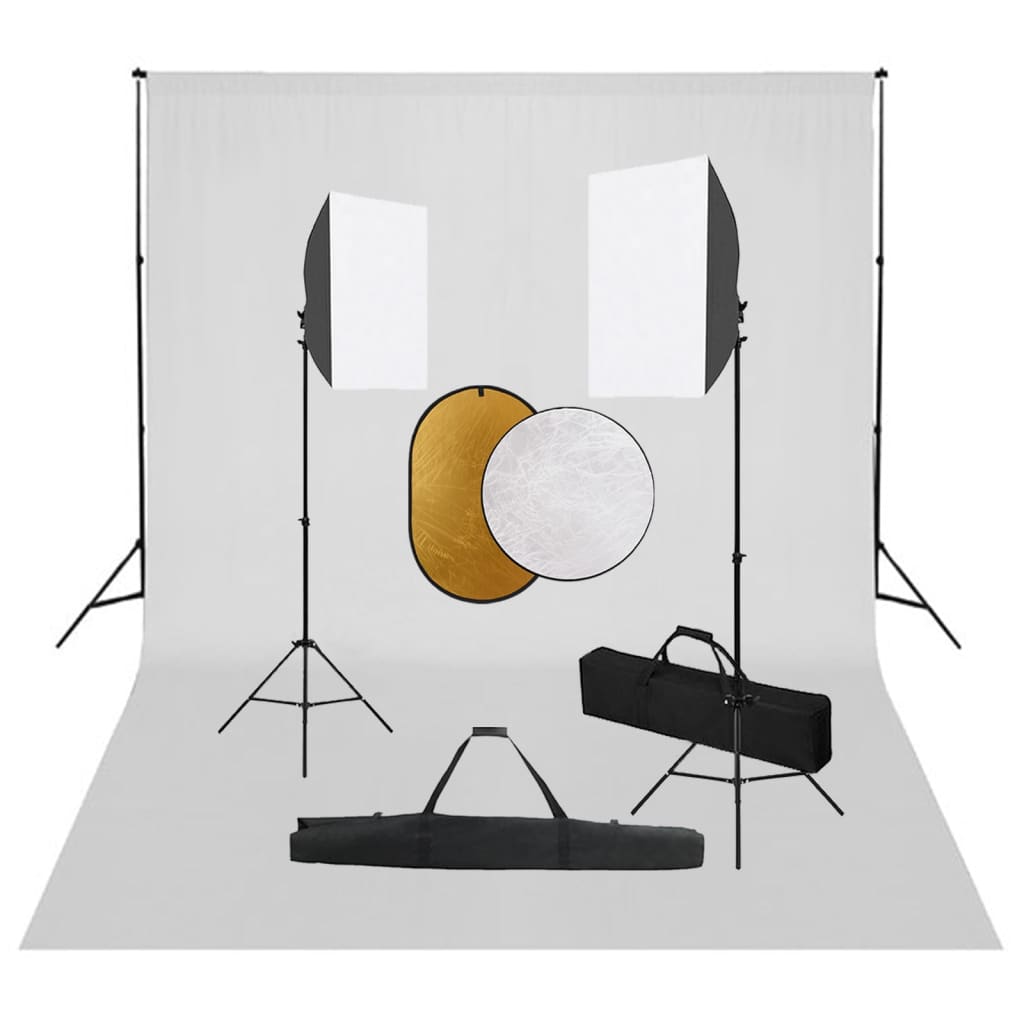 vidaXL Zestaw studyjny z lampami softbox, tłem i blendami