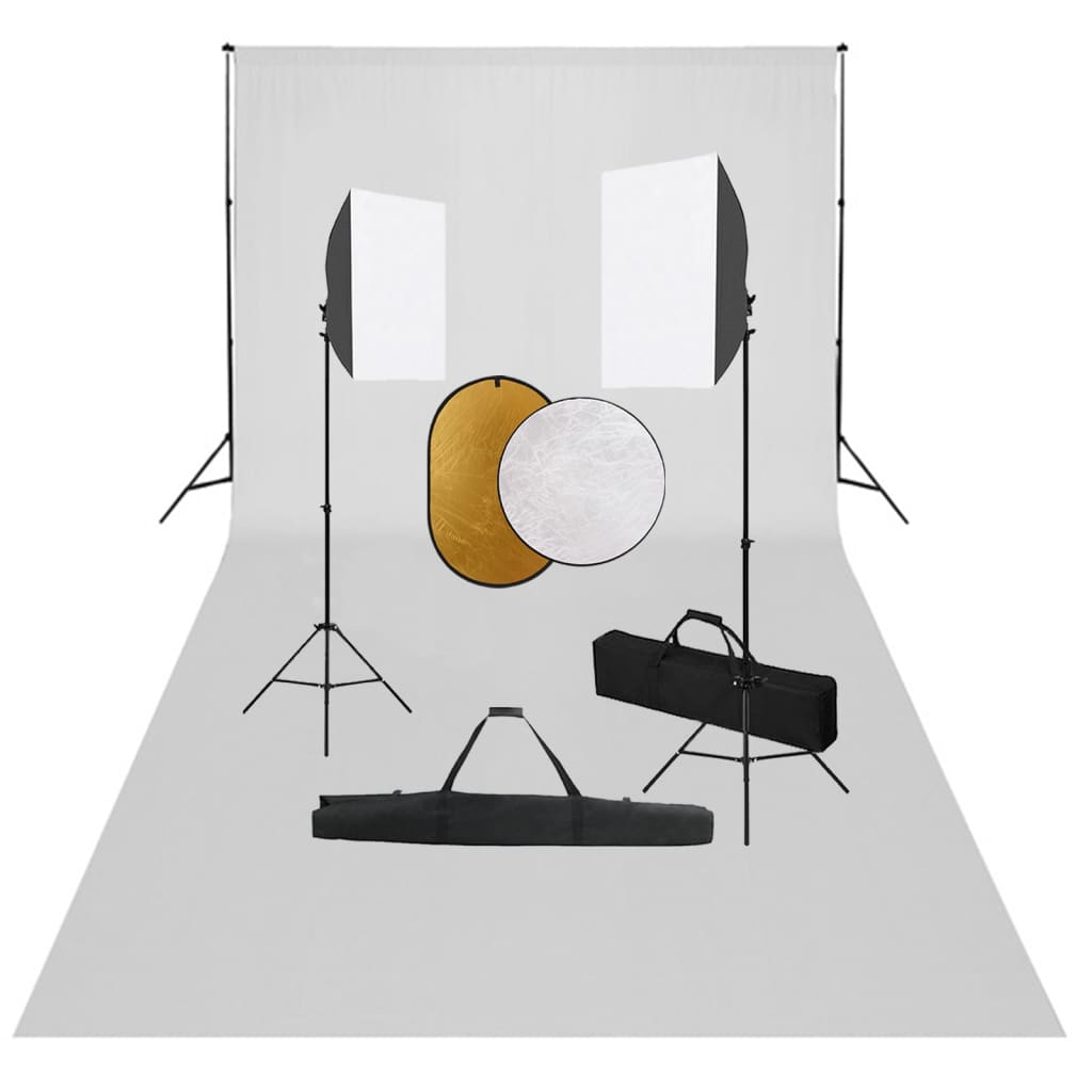 vidaXL Zestaw studyjny z lampami softbox, tłem i blendami