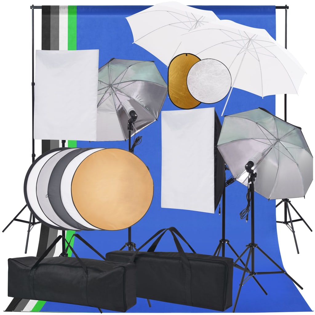 vidaXL Zestaw studyjny z lampami softbox, parasolkami, tłami i blendami