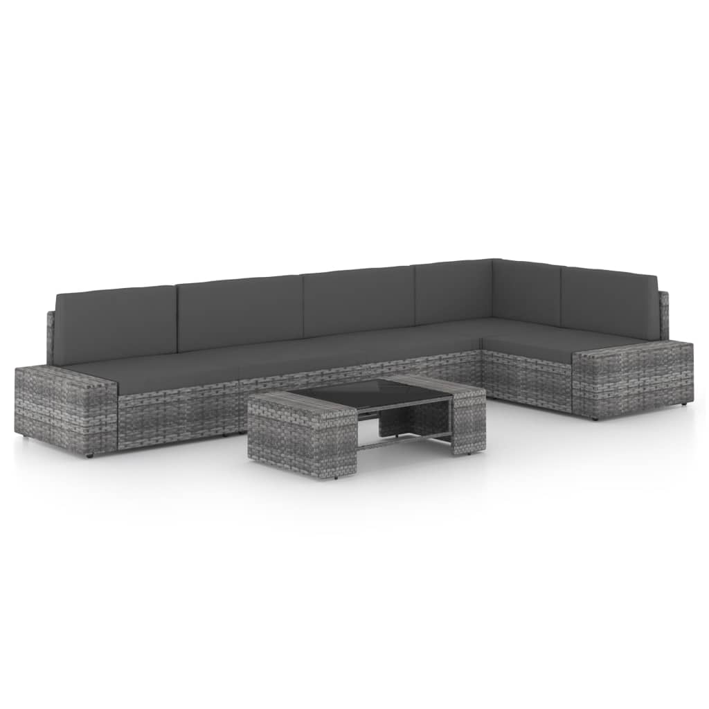 vidaXL 6-cz. ogrodowy zestaw wypoczynkowy, poduszki, szary rattan PE