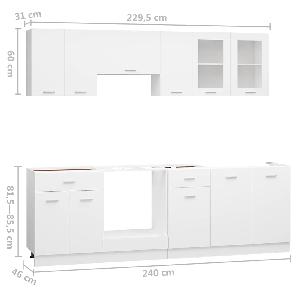 vidaXL 8-cz. zestaw szafek kuchennych, Lyon, biały, materiał drewnopochodny
