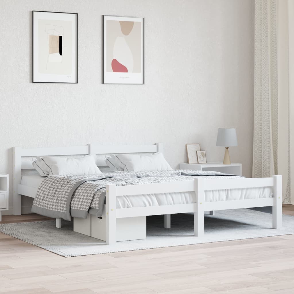 vidaXL Rama łóżka, biała, lite drewno sosnowe, 160 x 200 cm