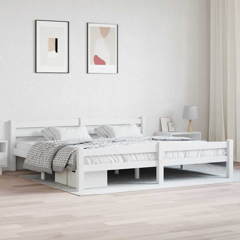vidaXL Rama łóżka, biała, lite drewno sosnowe, 200 x 200 cm