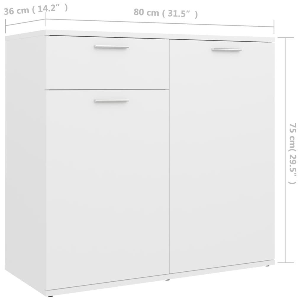 vidaXL Szafka, biała, 80x36x75 cm, materiał drewnopochodny