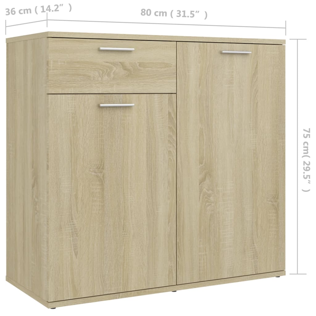 vidaXL Szafka, dąb sonoma, 80x36x75 cm, materiał drewnopochodny