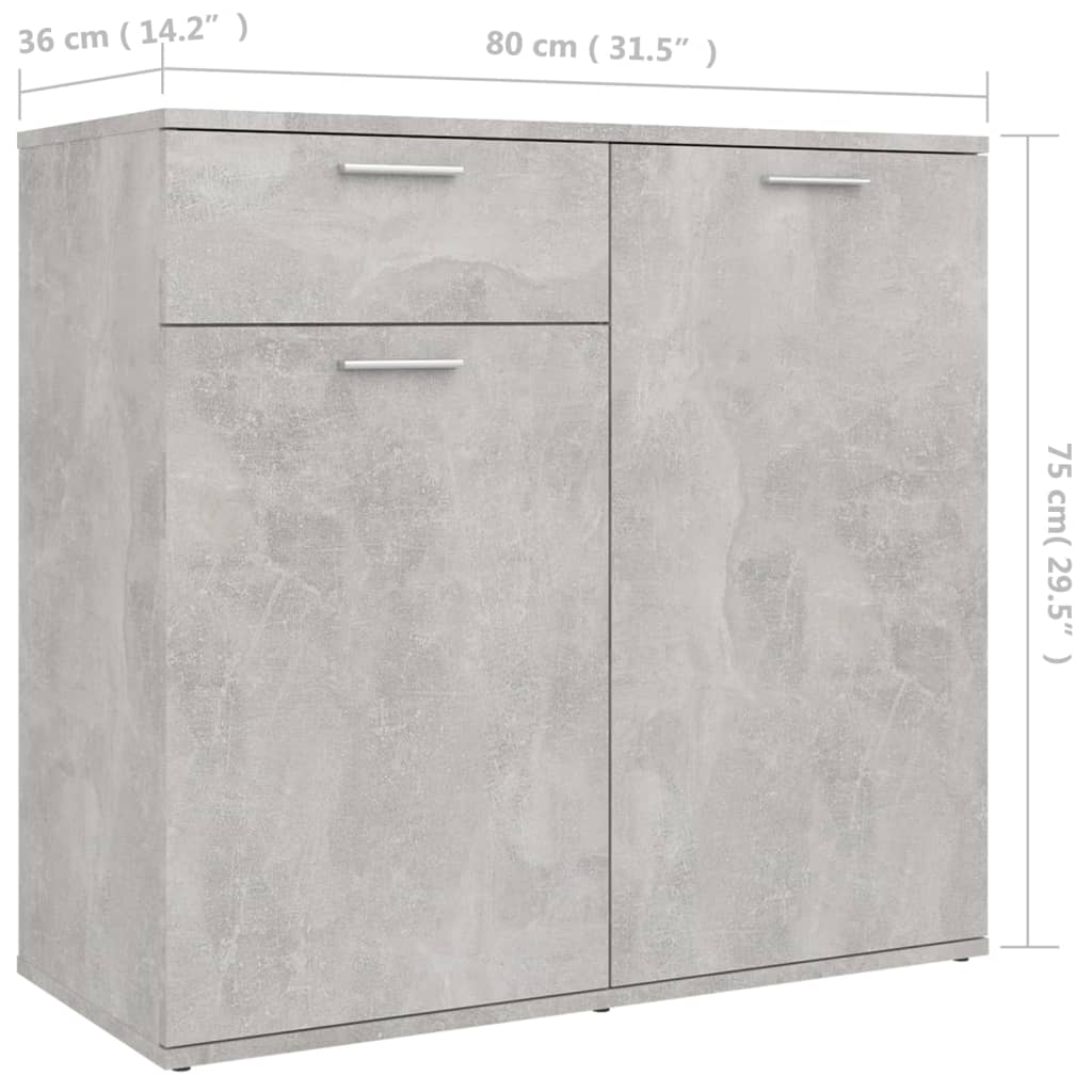 vidaXL Szafka, szarość betonu, 80x36x75 cm, materiał drewnopochodny