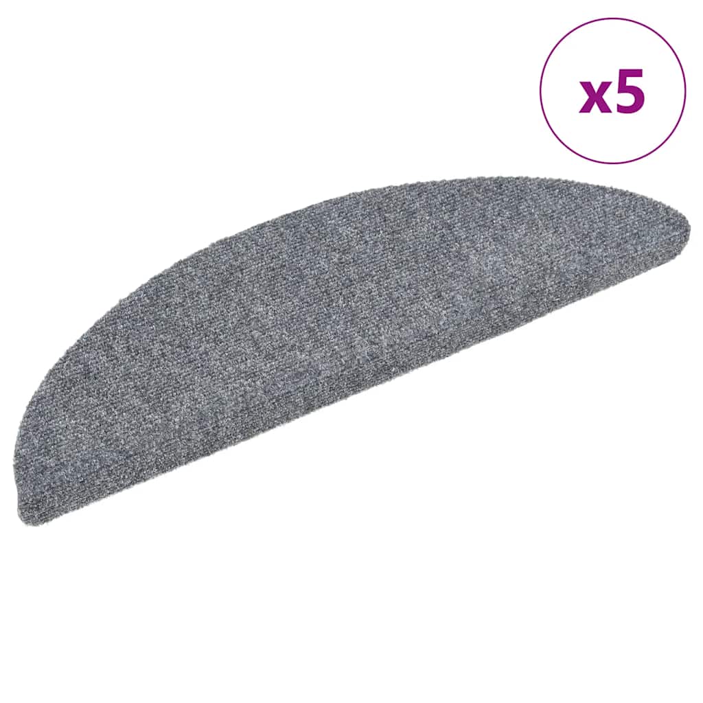 vidaXL Maty na schody samoprzylepne 5 szt. 56x17x3 cm Jasnoszary półokrągły