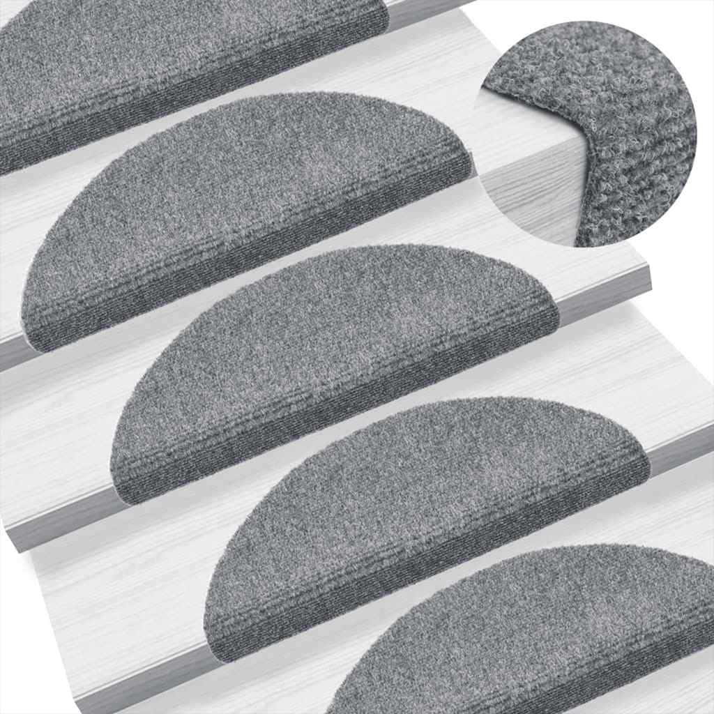 vidaXL Maty na schody samoprzylepne 5 szt. 56x17x3 cm Jasnoszary półokrągły