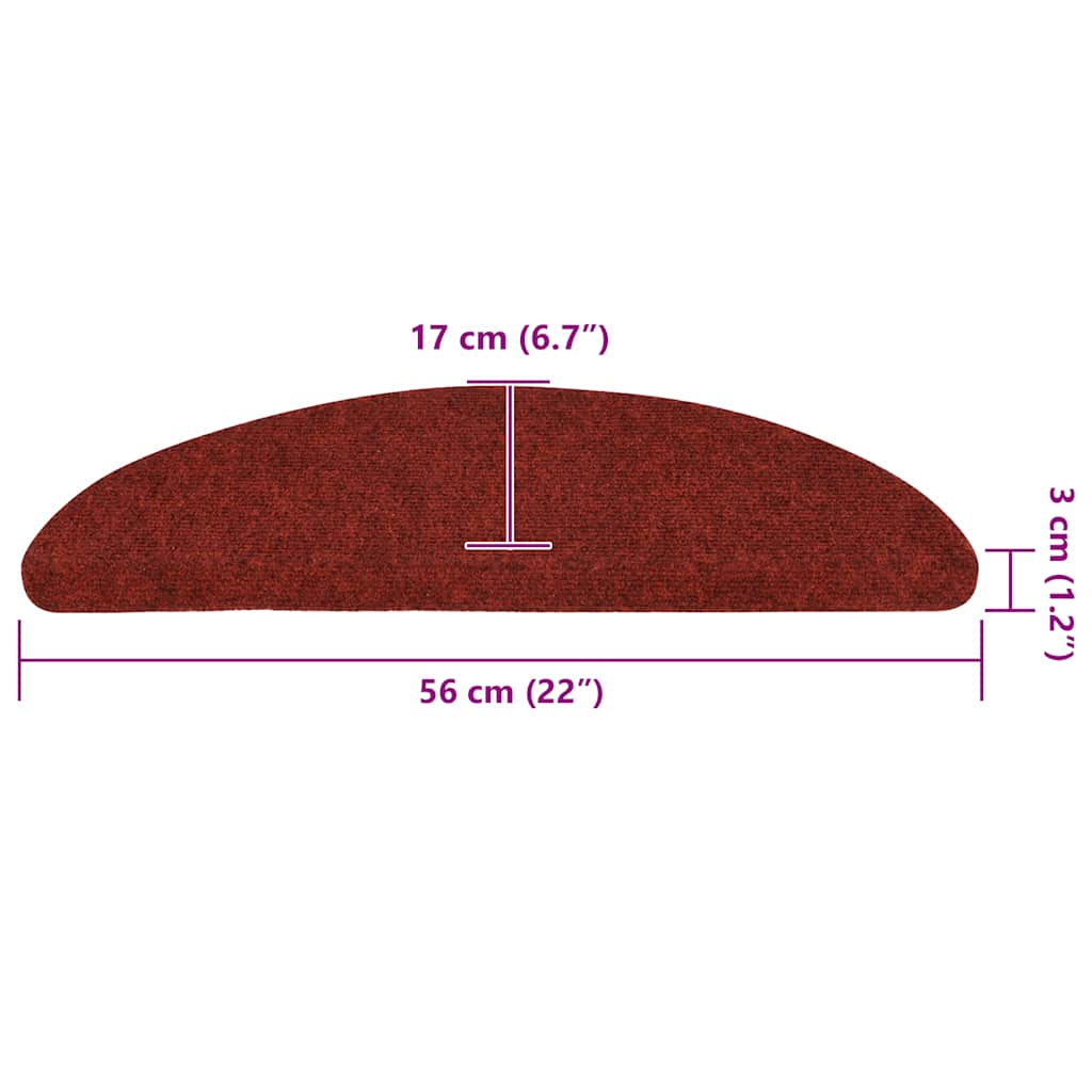 vidaXL Maty na schody samoprzylepne 10 szt. 56x17x3 cm Bordowo-czerwone półokrągłe