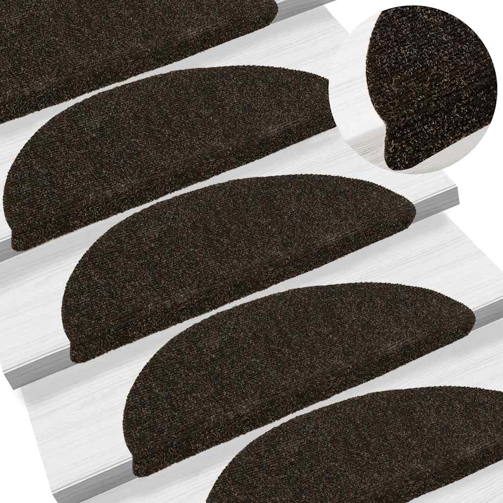 vidaXL Maty na schody samoprzylepne 10 szt. 56x17x3 cm Ciemnobrązowe półokrągłe