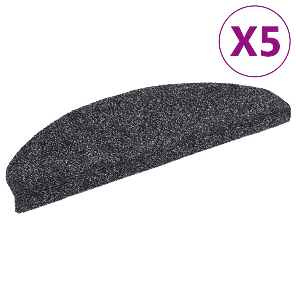 vidaXL Maty na schody samoprzylepne 5 szt. 65x21x4 cm Ciemnoszary Półokrągły Duży