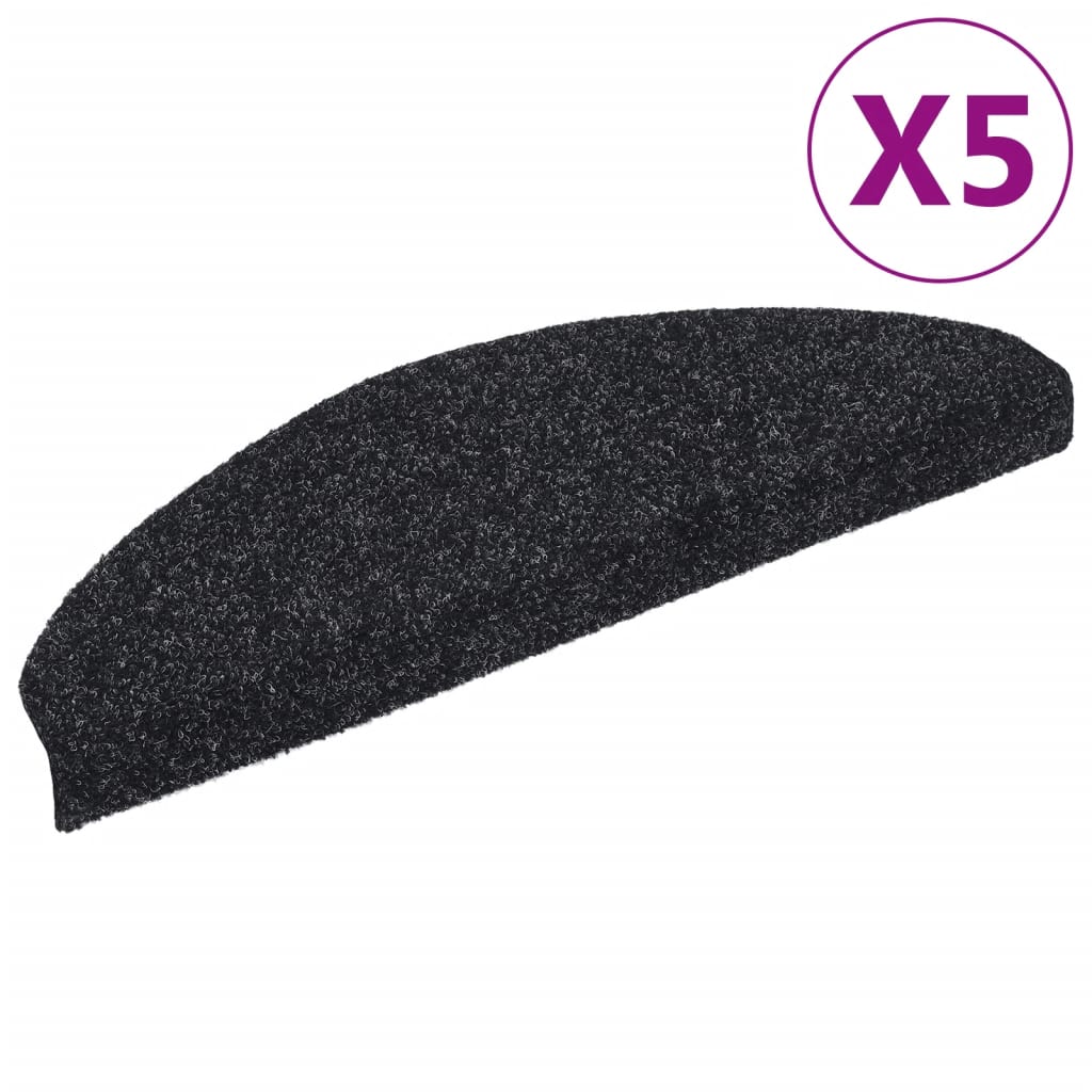 vidaXL Maty na schody samoprzylepne 5 szt. 65x21x4 cm czarne półokrągłe duże