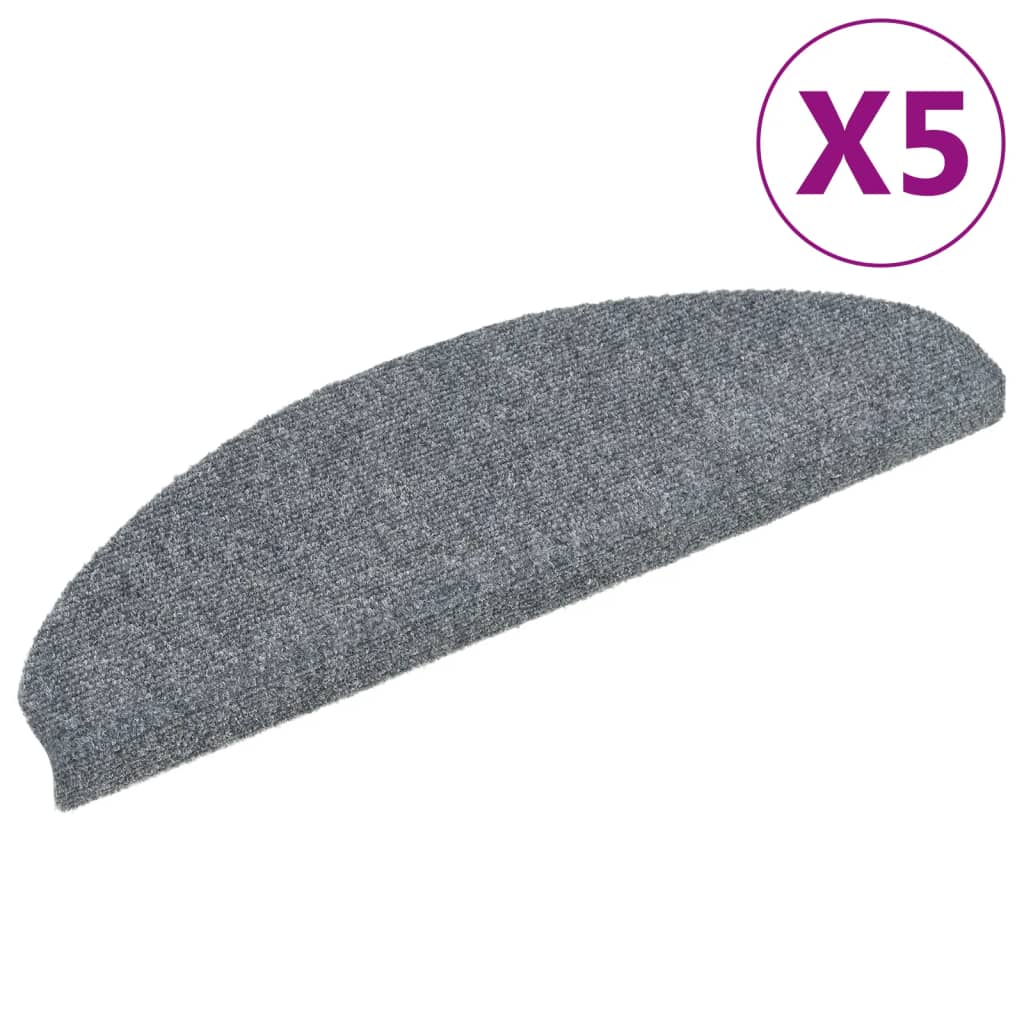 vidaXL Maty na schody samoprzylepne 5 szt. 65x21x4 cm Jasnoszary półokrągły duży