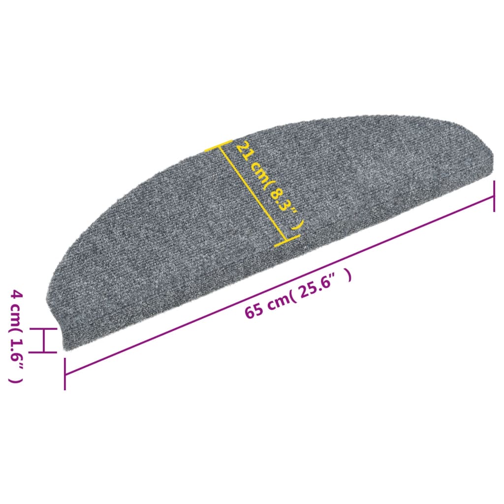 vidaXL Maty na schody samoprzylepne 10 szt. 65x21x4 cm Jasnoszary półokrągły duży