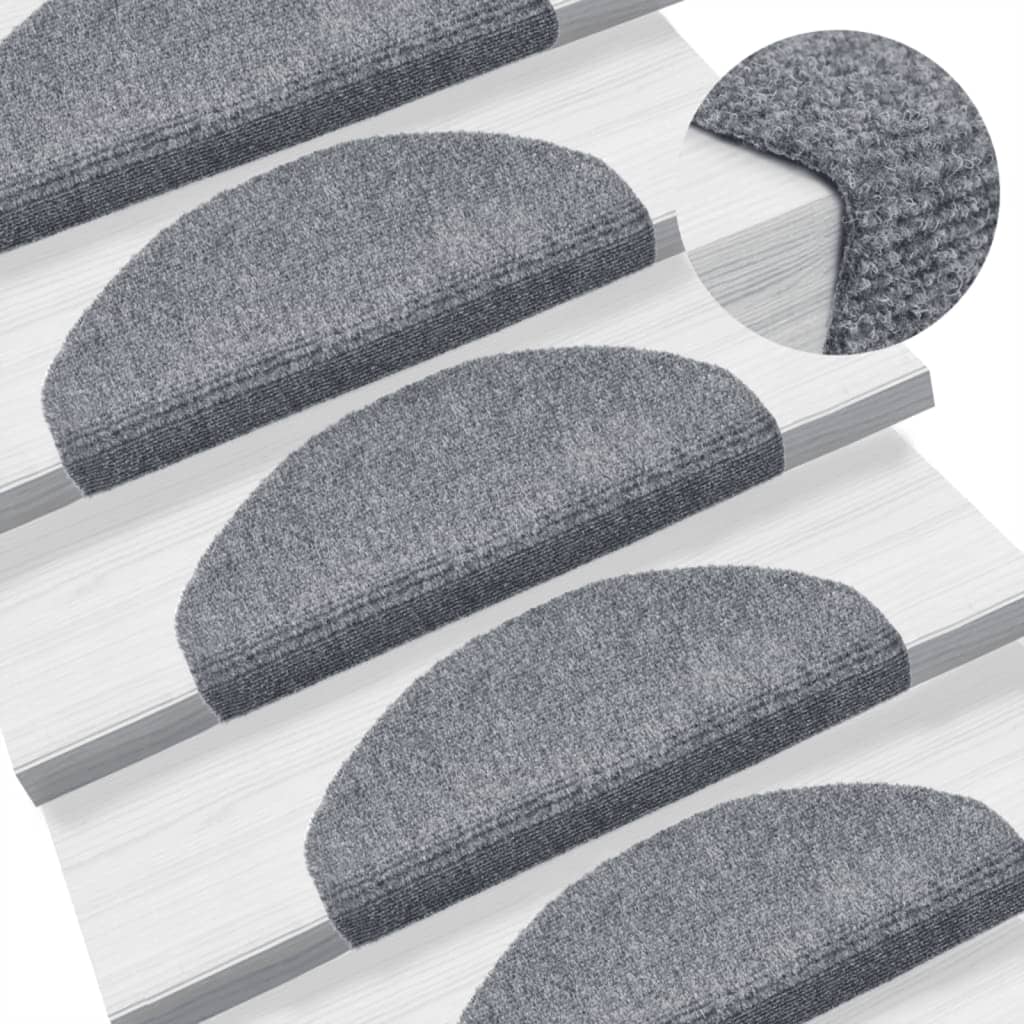 vidaXL Maty na schody samoprzylepne 10 szt. 65x21x4 cm Jasnoszary półokrągły duży