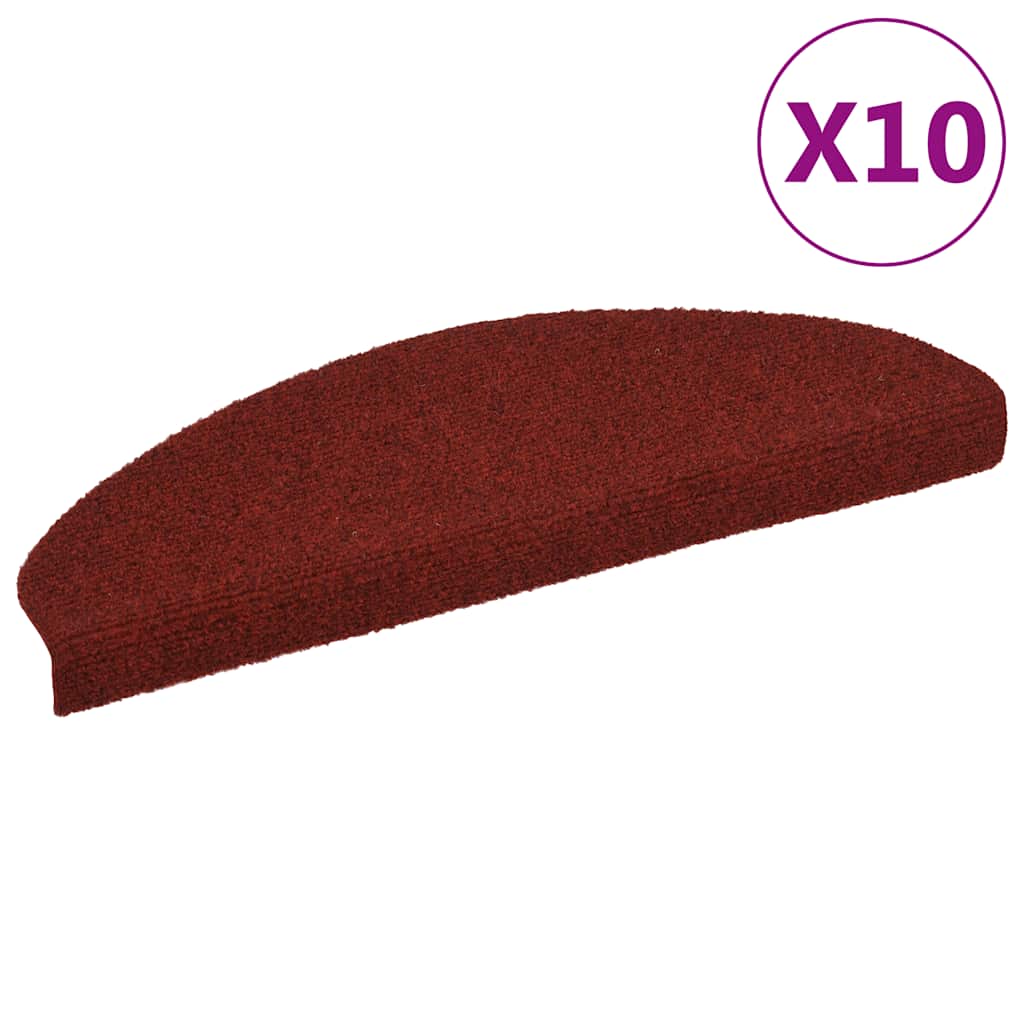 vidaXL Maty na schody samoprzylepne 10 szt. 65x21x4 cm Bordowe Czerwone Półokrągłe Duże