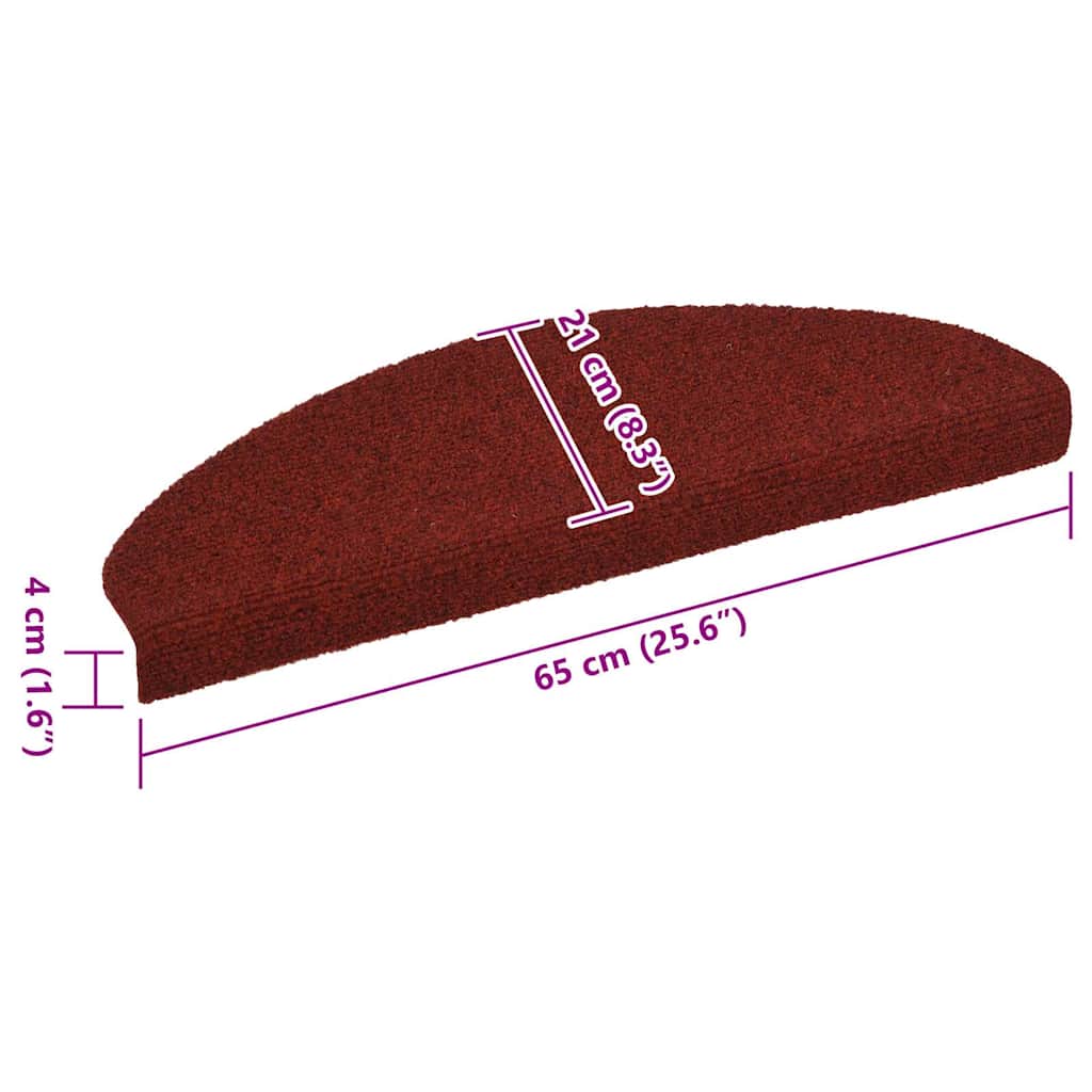 vidaXL Maty na schody samoprzylepne 10 szt. 65x21x4 cm Bordowe Czerwone Półokrągłe Duże