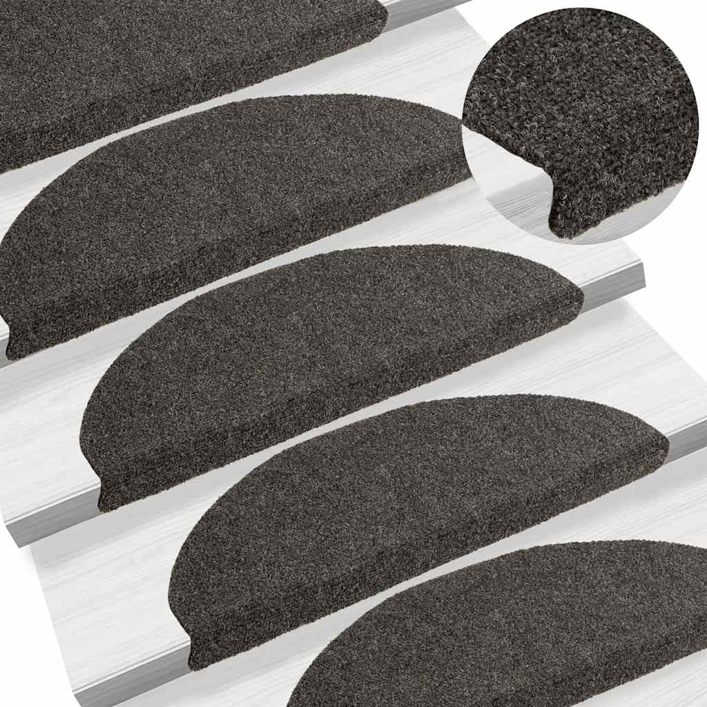 vidaXL Maty na schody samoprzylepne 10 szt. 65x21x4 cm Antracytowe półokrągłe duże