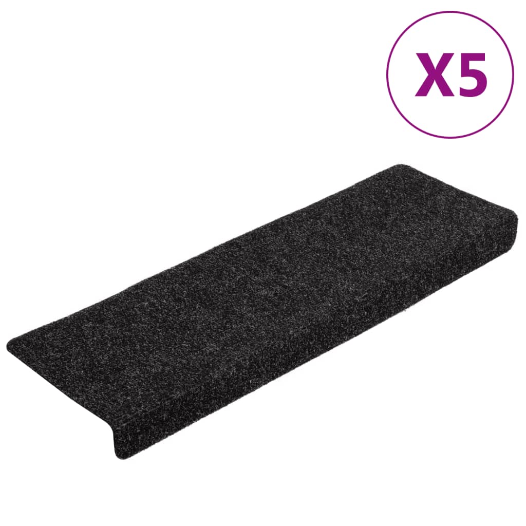 vidaXL Maty na schody samoprzylepne 5 szt. 65x21x4 cm, czarne, prostokątne, z krawędzią