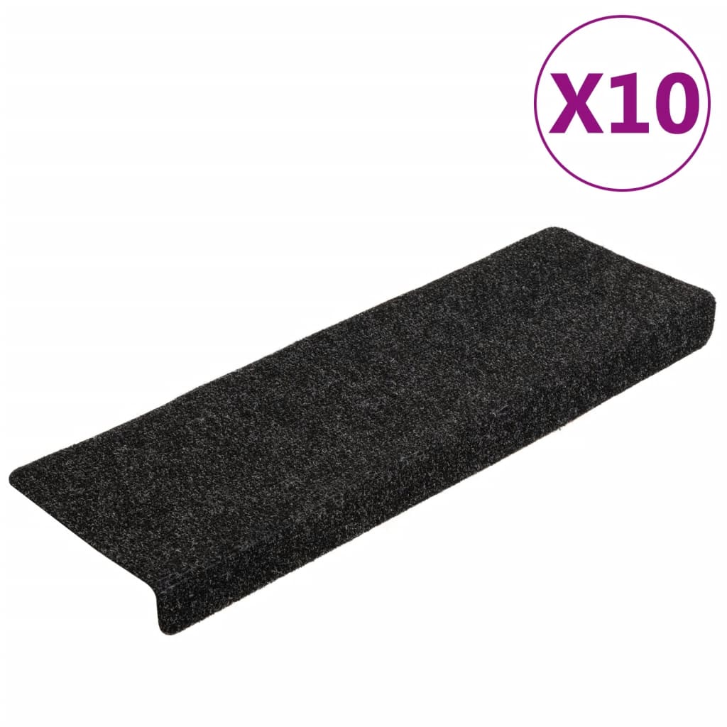 vidaXL Maty na schody samoprzylepne 10 szt. 65x21x4 cm, czarne, prostokątne, z krawędzią