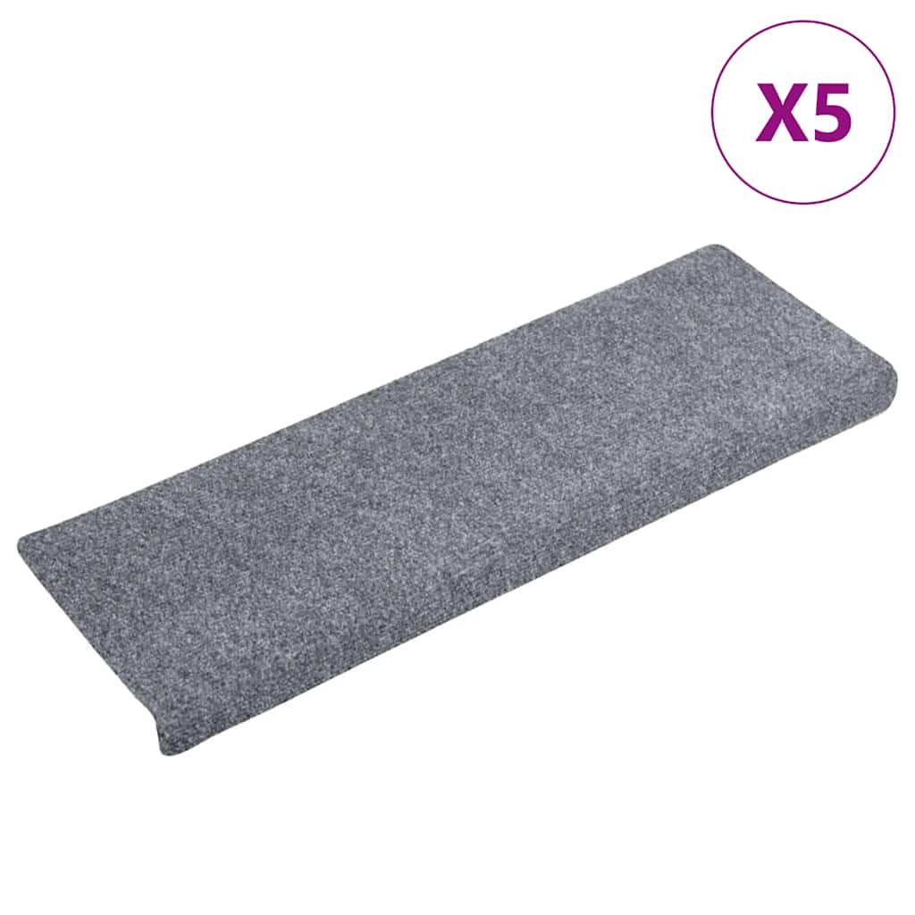 vidaXL Maty na schody samoprzylepne 5 szt. 65x21x4 cm Jasnoszary prostokątny brzeg