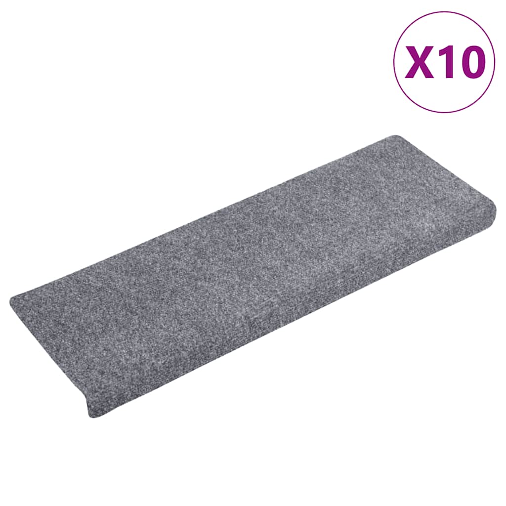 vidaXL Maty na schody samoprzylepne 10 szt. 65x21x4 cm Jasnoszary prostokątny brzeg