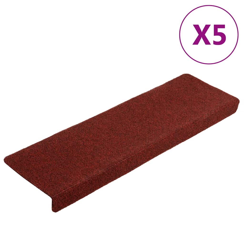 vidaXL Maty na schody samoprzylepne 5 szt. 65x21x4 cm Bordowe, prostokątne, czerwone