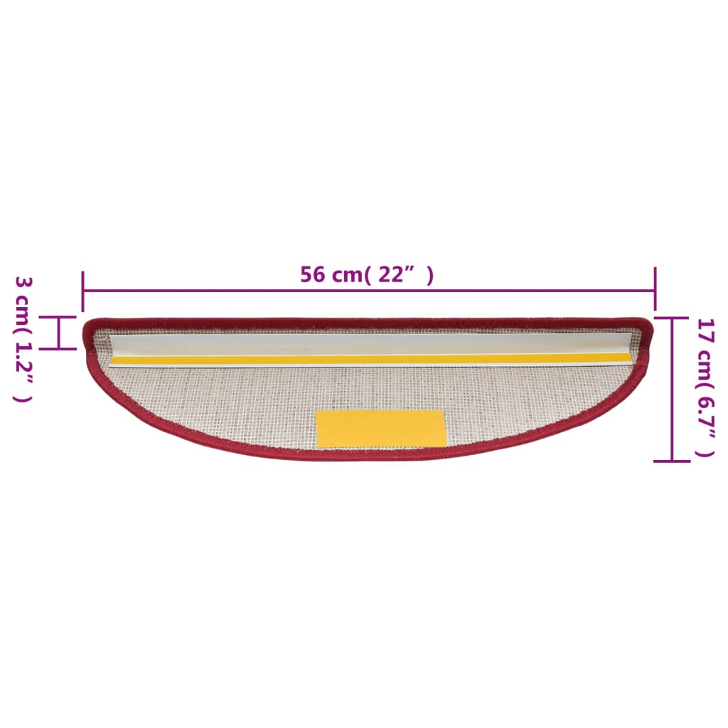 vidaXL Maty na schody 10 szt. 56x17x3 cm Czerwone Półokrągłe