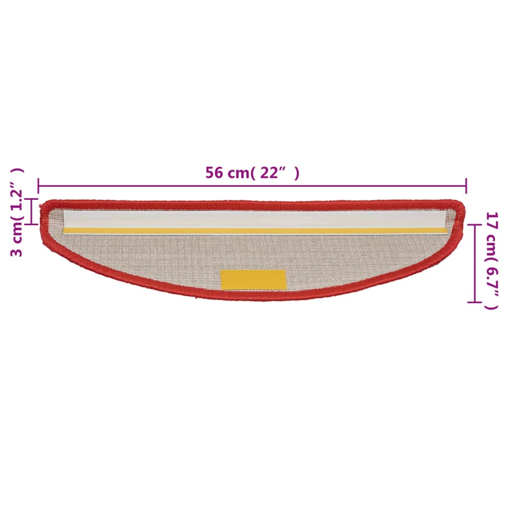 vidaXL Maty na schody 10 szt. 56x17x3 cm Czerwone półokrągłe