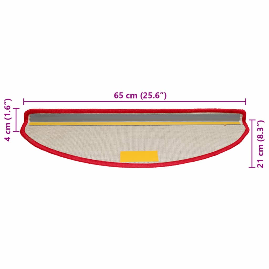 vidaXL Maty na schody 10 szt. 65x21x4 cm Czerwone półokrągłe duże