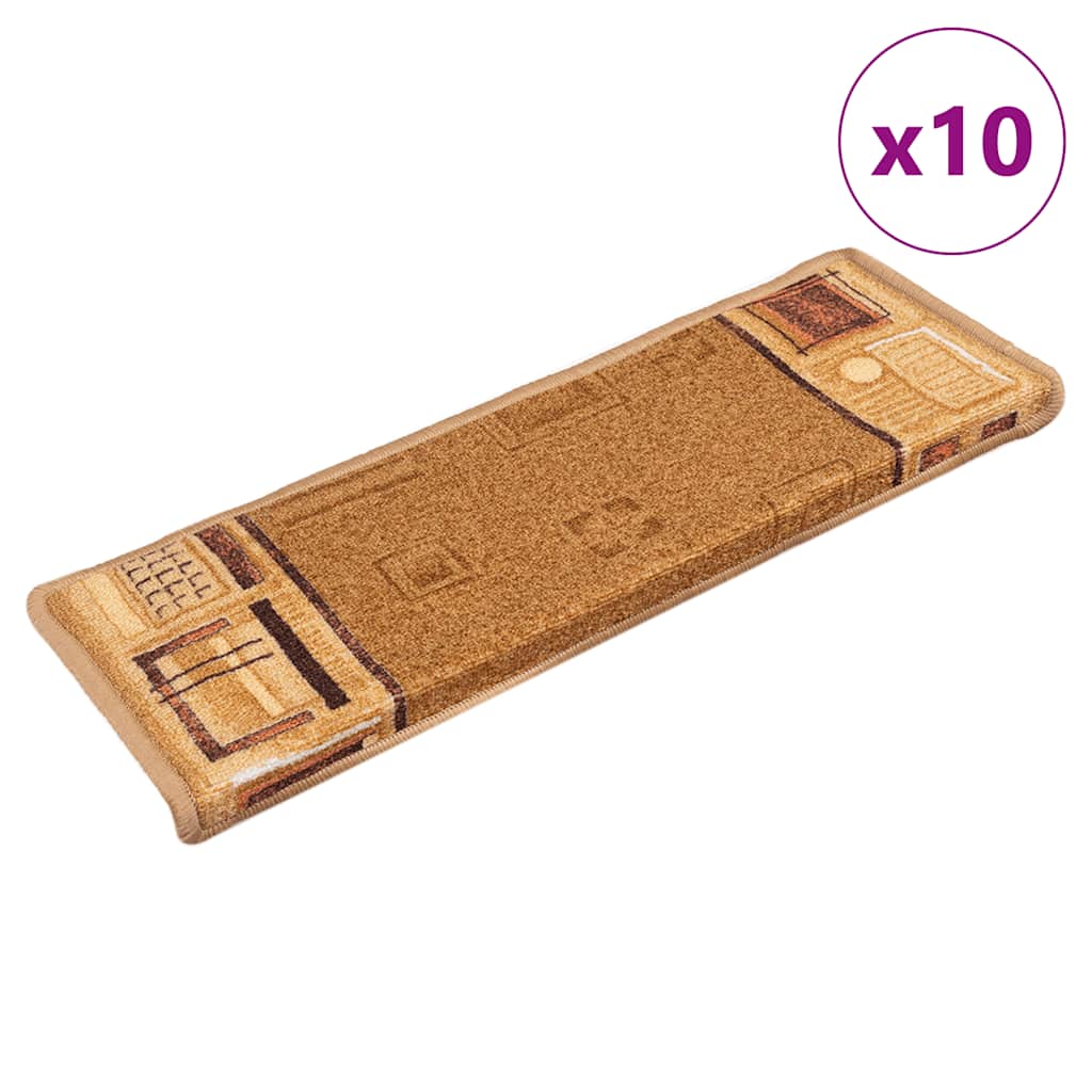 vidaXL Samoprzylepne nakładki na schody, 10 szt., 65x21x4 cm, beżowe
