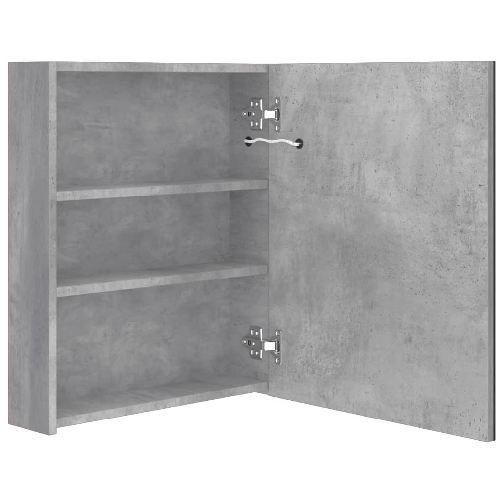 vidaXL Szafka łazienkowa z lustrem i LED, szarość betonu, 50x14x60 cm