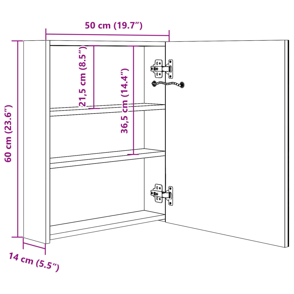vidaXL Szafka łazienkowa z lustrem i LED, szarość betonu, 50x14x60 cm