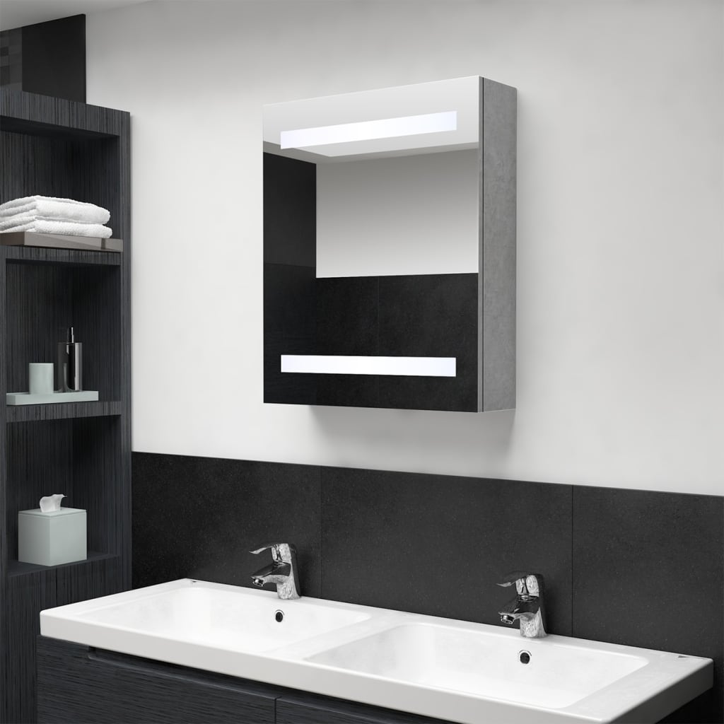 vidaXL Szafka łazienkowa z lustrem i LED, szarość betonu, 50x14x60 cm