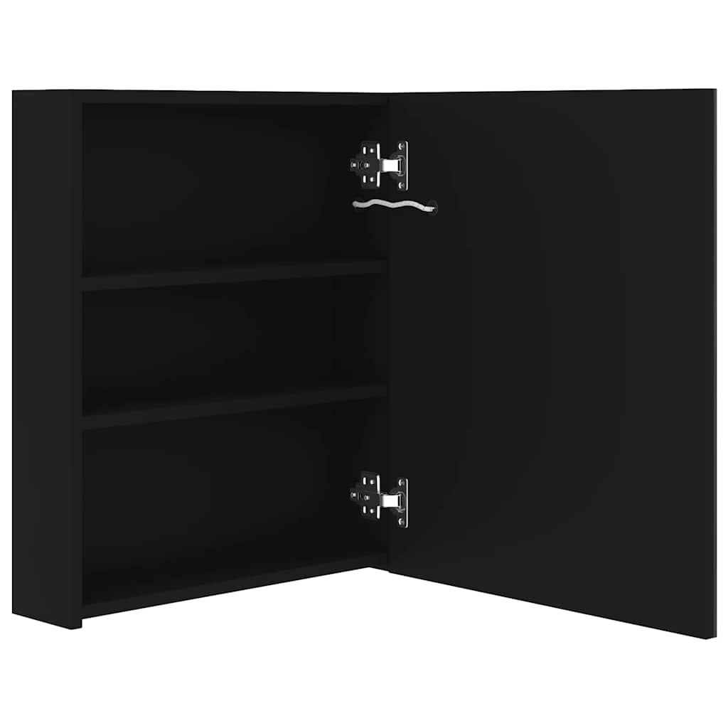 vidaXL Szafka łazienkowa z lustrem i LED, czarna, 50x14x60 cm