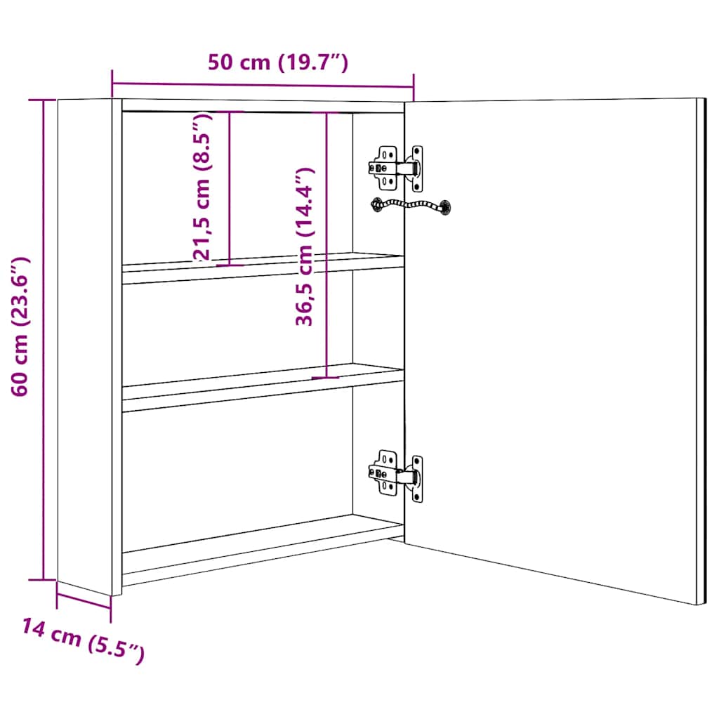 vidaXL Szafka łazienkowa z lustrem i LED, czarna, 50x14x60 cm