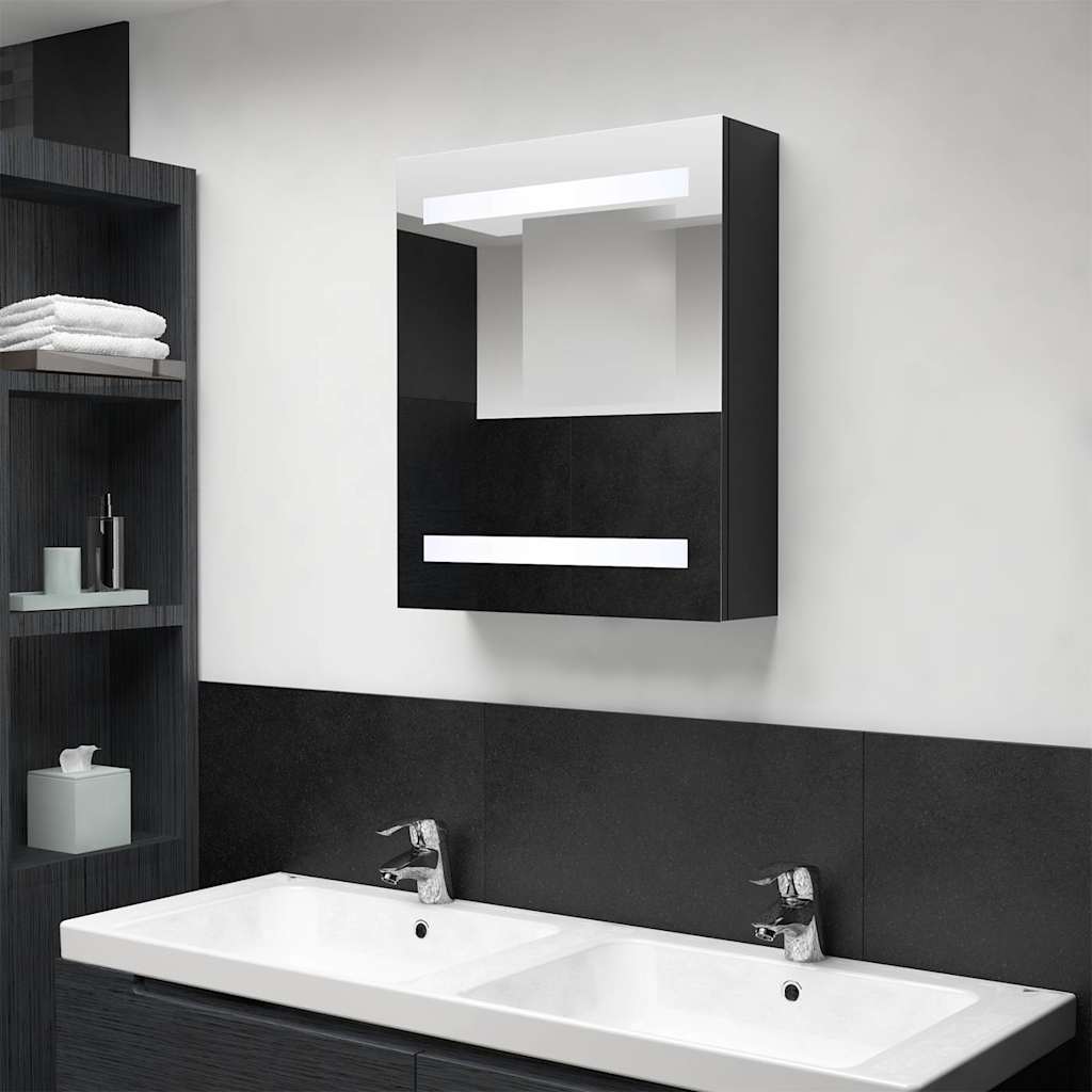 vidaXL Szafka łazienkowa z lustrem i LED, czarna, 50x14x60 cm