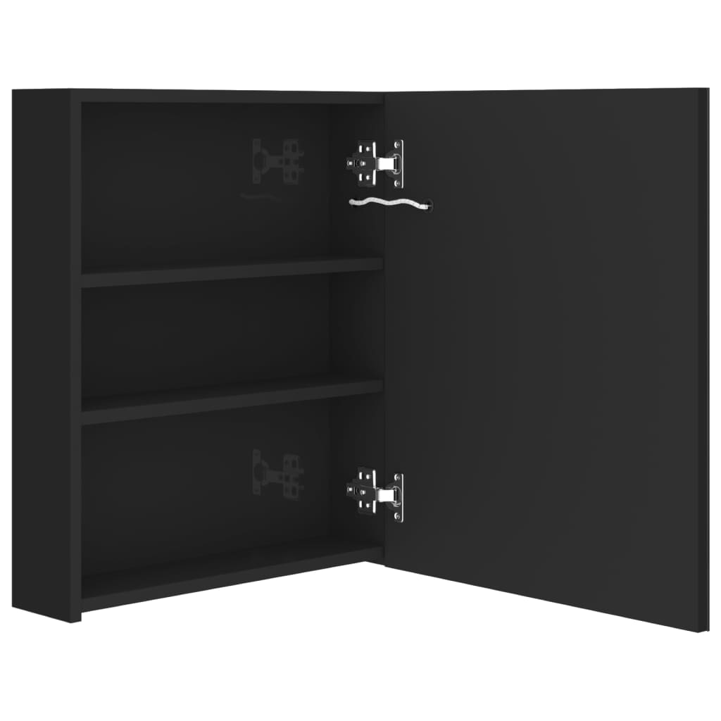 vidaXL Szafka łazienkowa z lustrem i LED, lśniąca czerń, 50x14x60 cm