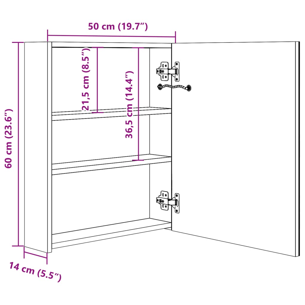 vidaXL Szafka łazienkowa z lustrem i LED, lśniąca czerń, 50x14x60 cm