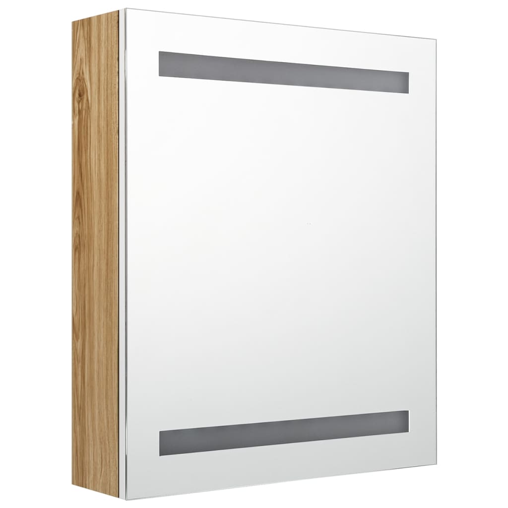 vidaXL Szafka łazienkowa z lustrem i LED, biel i dąb, 50x14x60 cm