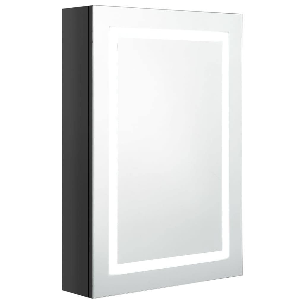 vidaXL Szafka łazienkowa z lustrem i LED, lśniąca czerń, 50x13x70 cm