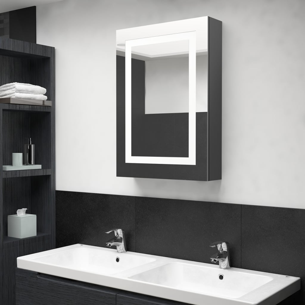 vidaXL Szafka łazienkowa z lustrem i LED, lśniąca szarość, 50x13x70 cm