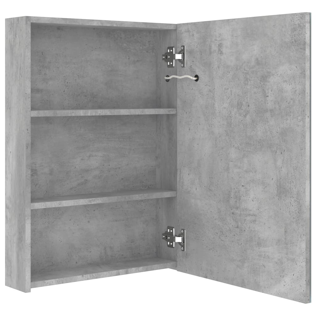 vidaXL Szafka łazienkowa z lustrem i LED, szarość betonu, 50x13x70 cm