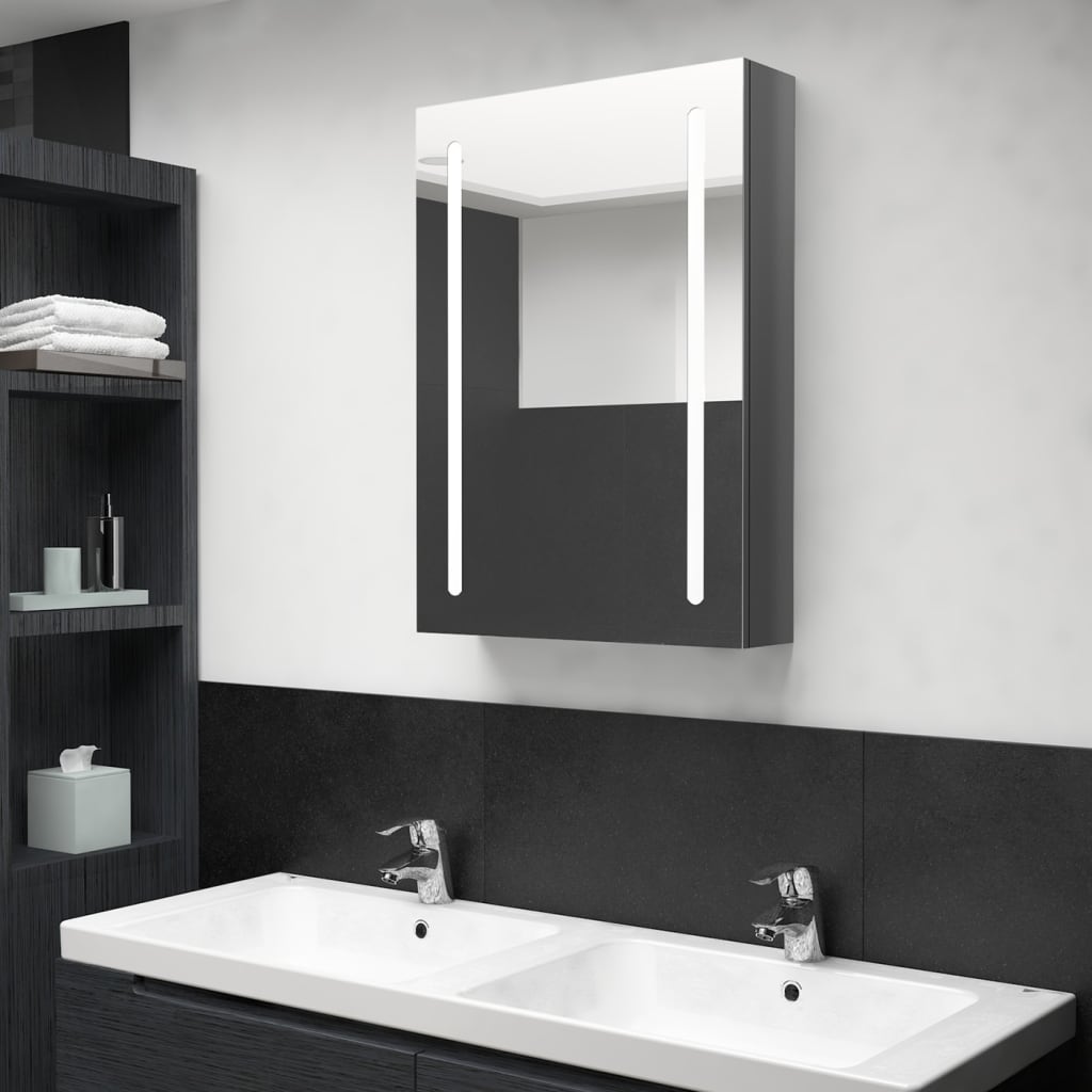 vidaXL Szafka łazienkowa z lustrem i LED, lśniąca szarość, 50x13x70 cm