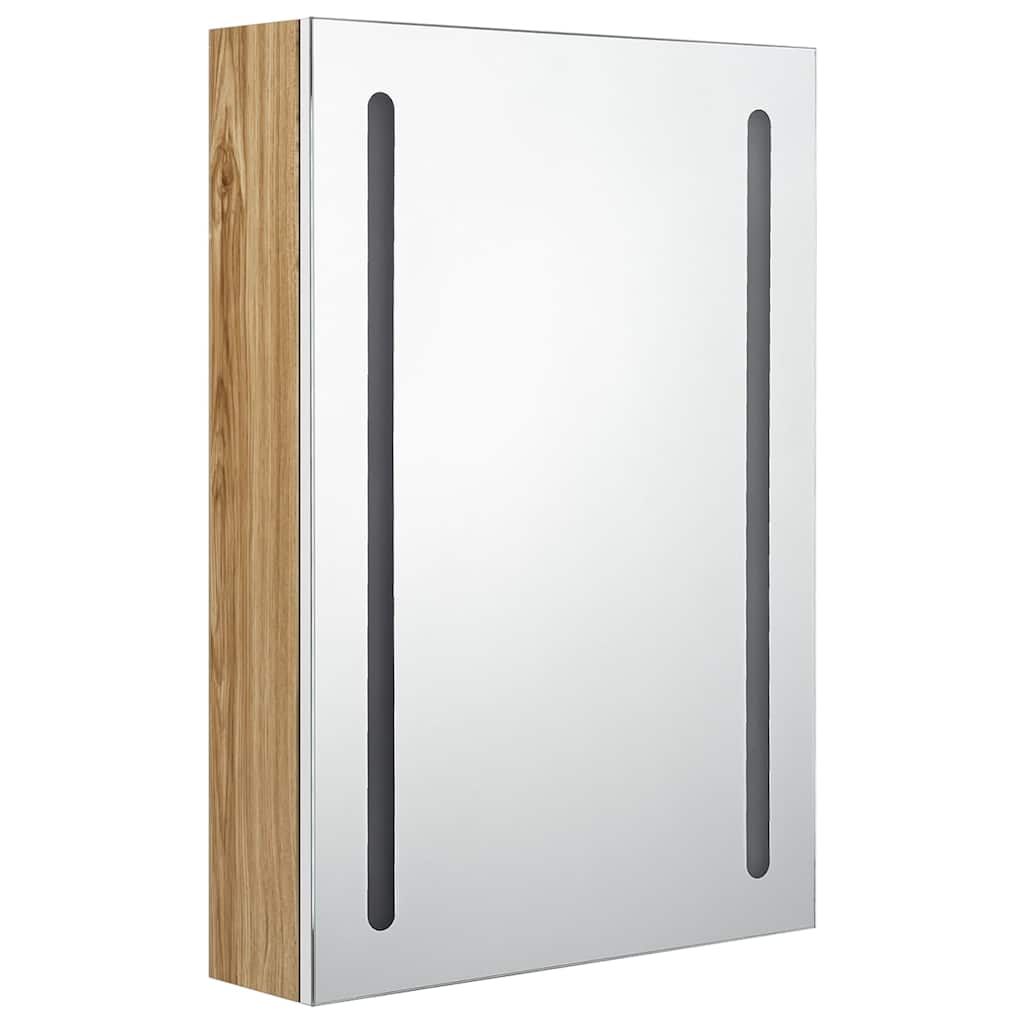 vidaXL Szafka łazienkowa z lustrem i LED, biało-dębowa, 50x13x70 cm
