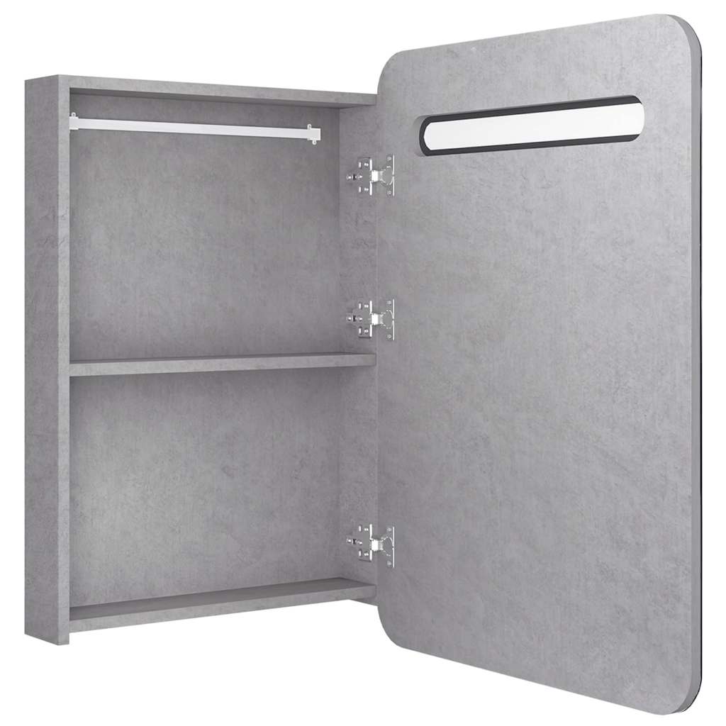 vidaXL Szafka łazienkowa z lustrem i LED, szarość betonu, 60x11x80 cm