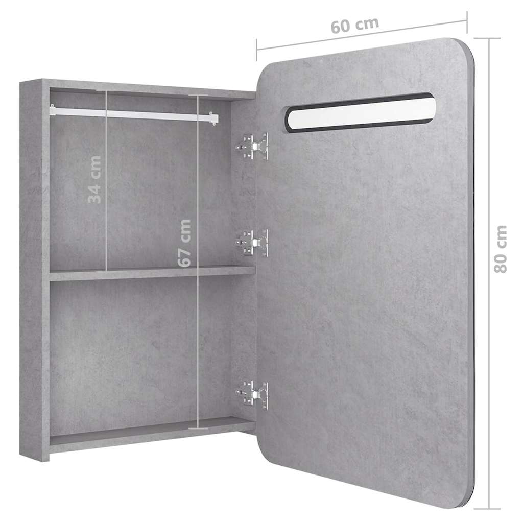vidaXL Szafka łazienkowa z lustrem i LED, szarość betonu, 60x11x80 cm
