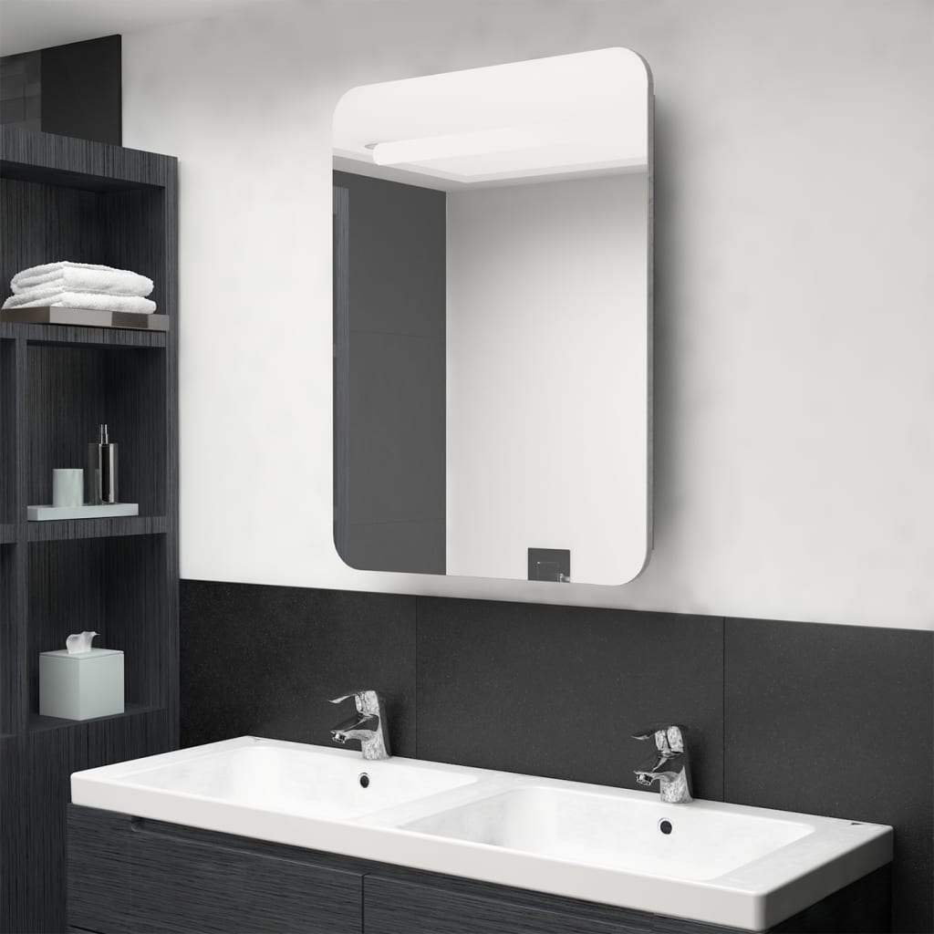 vidaXL Szafka łazienkowa z lustrem i LED, szarość betonu, 60x11x80 cm