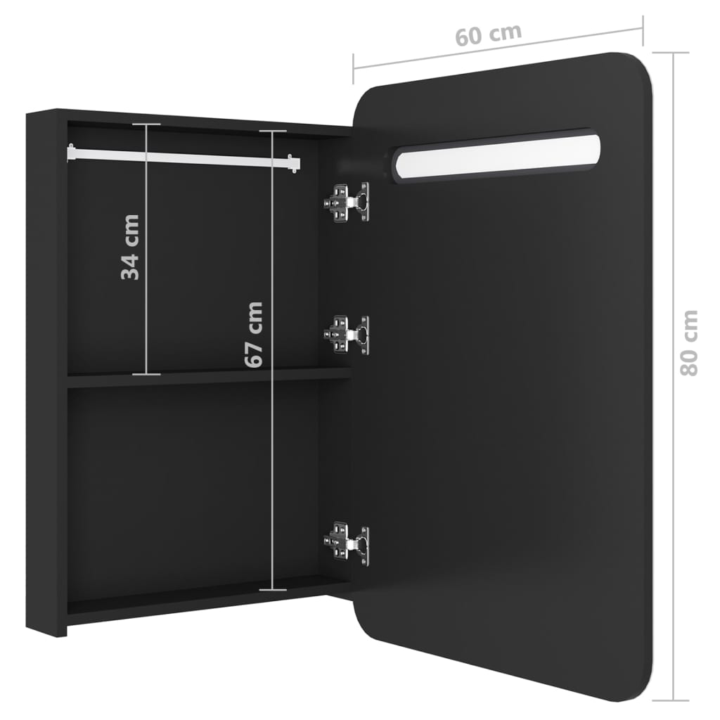 vidaXL Szafka łazienkowa z lustrem i LED, czarna, 60x11x80 cm